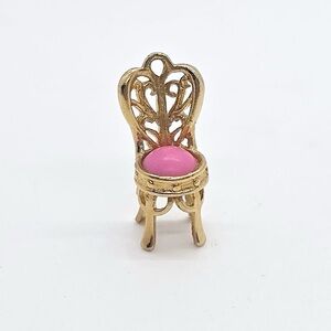 Vintage Avon Chair Charm, Gold Tone Pink Seat, 1970s Collectible Mini Pink Gold